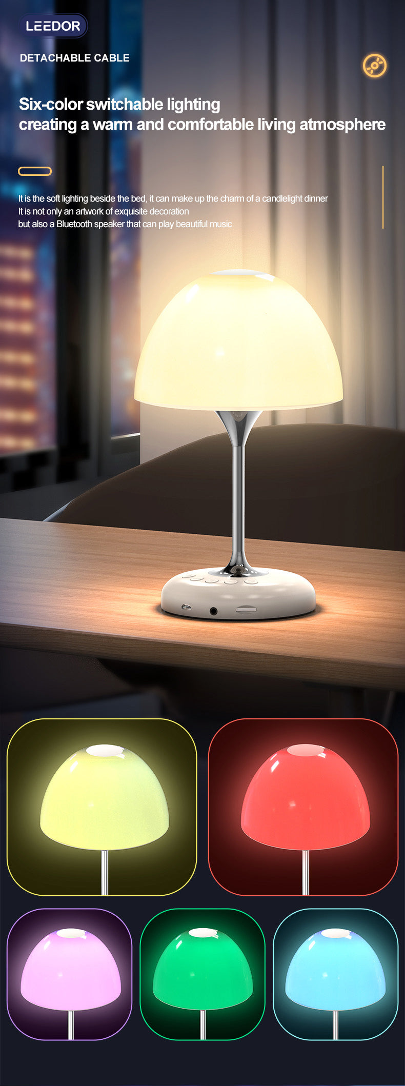 LEEDOR FM Remote Control Desk Lamp Wireless Speaker - 5W / Bluetooth / White