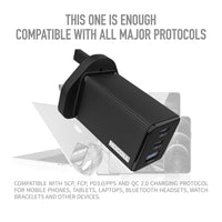 MOCOLL 65W GaN Fast Charging Adapter Set – UK Plug, USB-C PD 3.0, Includes Cable & Storage Bag, Compact Travel Charger for Laptops, Tablets, and Smartphones- Black