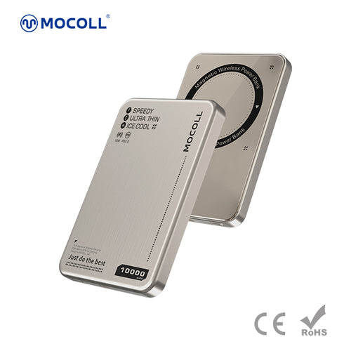 MOCOLL 10000mAh Titanium Gold Magnetic Power Bank – PD 20W Fast Wireless Charging