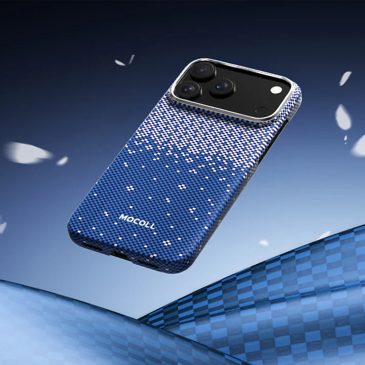 Mocoll iPhone 17 Pro: Kevlar Magnetic Case with Floral Cascade Design - Blue