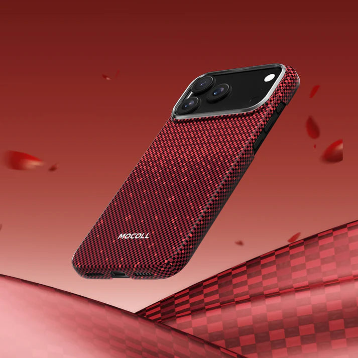 Mocoll iPhone 17 Pro: Kevlar Magnetic Case with Floral Cascade Design - Red