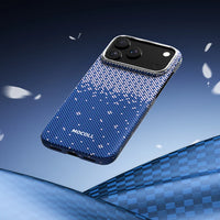 Mocoll iPhone 17 Pro Max: Kevlar Magnetic Case with Floral Cascade Design - Blue