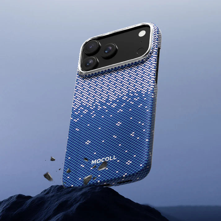 Mocoll iPhone 17 Pro Max: Kevlar Magnetic Case with Floral Cascade Design - Blue