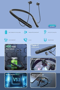 LEEDOR Pure Sound Magnetic Wireless Sports Headphone - 400mAh / Black