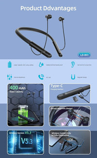 LEEDOR Pure Sound Magnetic Wireless Sports Headphone - 400mAh / Black