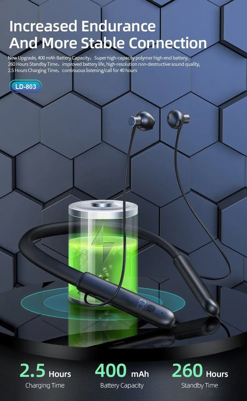 LEEDOR Pure Sound Magnetic Wireless Sports Headphone - 400mAh / Black