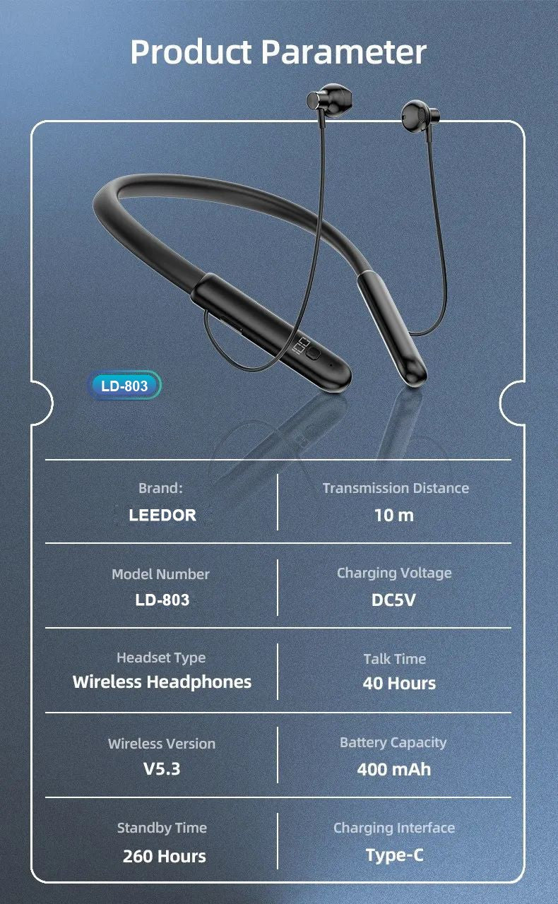 LEEDOR Pure Sound Magnetic Wireless Sports Headphone - 400mAh / Black
