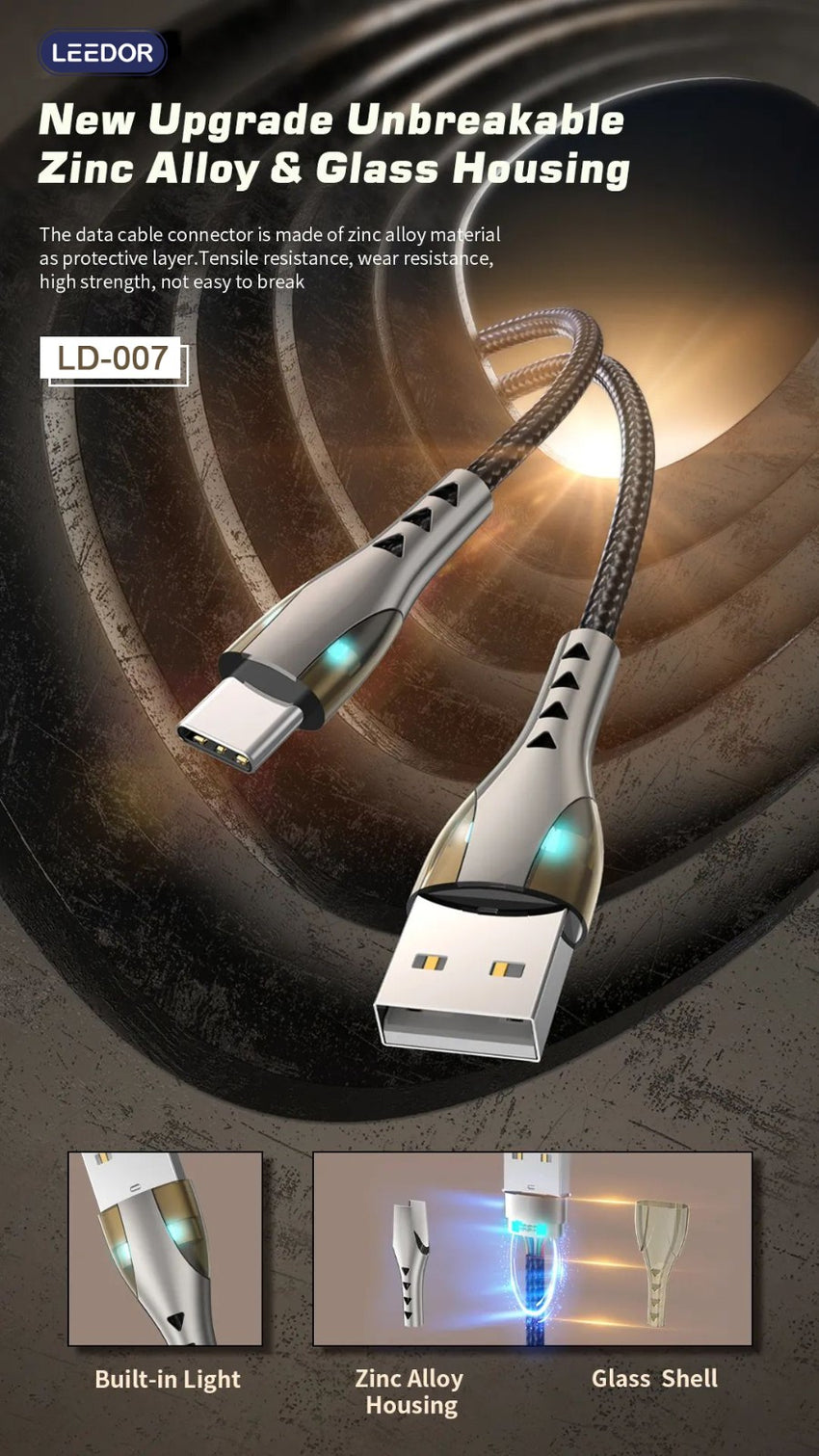 LEEDOR LD-007L Data Cable - 1 Meter / USB-A to Lightening - Black