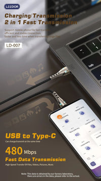 LEEDOR LD-007L Data Cable - 1 Meter / USB-A to Lightening - Black