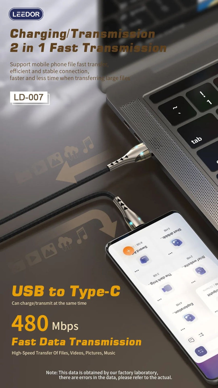 LEEDOR Zinc Alloy Series Fast Charging Data USB to Type C (LD-007T)