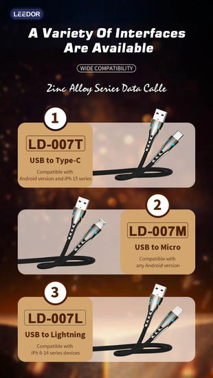 LEEDOR LD-007L Data Cable - 1 Meter / USB-A to Lightening - Black