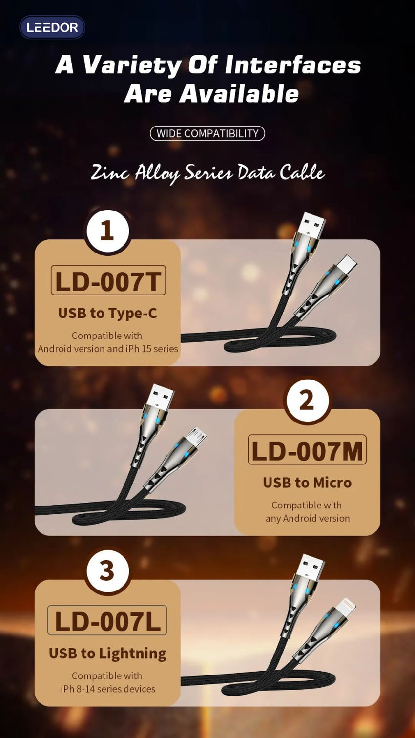 LEEDOR LD-007L Data Cable - 1 Meter / USB-A to Lightening - Black