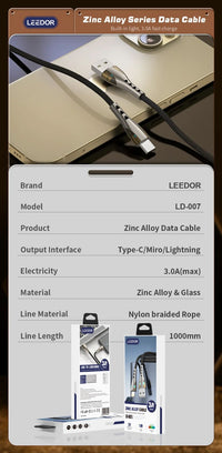LEEDOR LD-007L Data Cable - 1 Meter / USB-A to Lightening - Black