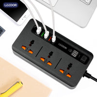 LEEDOR LD-401PD Extension Sockets - 3 Way / 2 Meters / 4x USB Ports / 1 x USB Type-C / Black