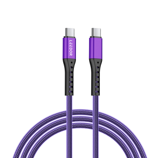LEEDOR Nylon 3A Fast Charge USB-C to USB-C Data Cable - 1.2M / 60W / Black / PURPLE