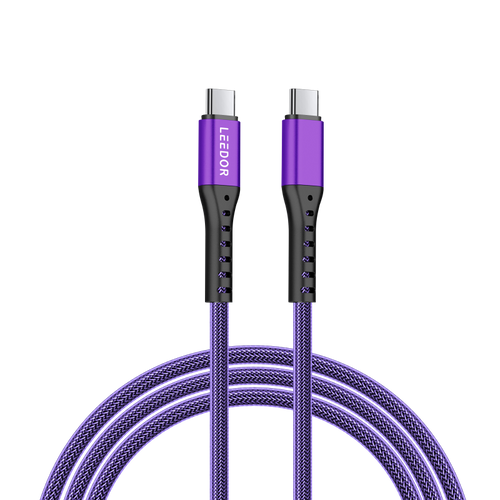 LEEDOR Nylon 3A Fast Charge USB-C to USB-C Data Cable - 1.2M / 60W / Black / PURPLE