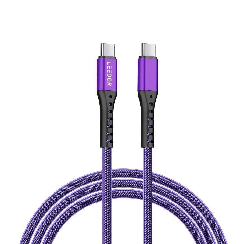 LEEDOR Nylon 3A Fast Charge USB-C to USB-C Data Cable - 1.2M / 60W / Black / PURPLE