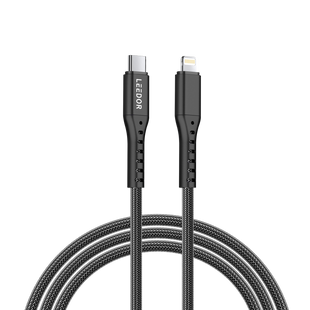 LEEDOR Nylon 3A Fast Charge USB-C to Lightning Data Cable - 1.2M / 27W / Purple / Black