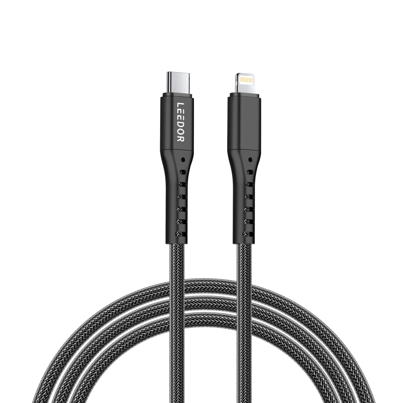 LEEDOR Nylon 3A Fast Charge USB-C to Lightning Data Cable - 1.2M / 27W / Purple / Black