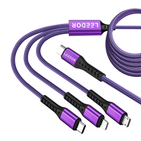 LEEDOR LD-009Q 3-in-1 Fast Charging data Cable - 60W / 1.5 Meter / Type-C / Lightning / Micro USB / Black / PURPLE