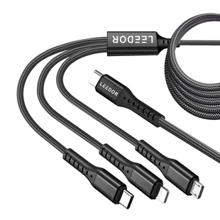 LEEDOR LD-009Q 3-in-1 Fast Charging data Cable - 60W / 1.5 Meter / Type-C / Lightning / Micro USB / Black / PURPLE