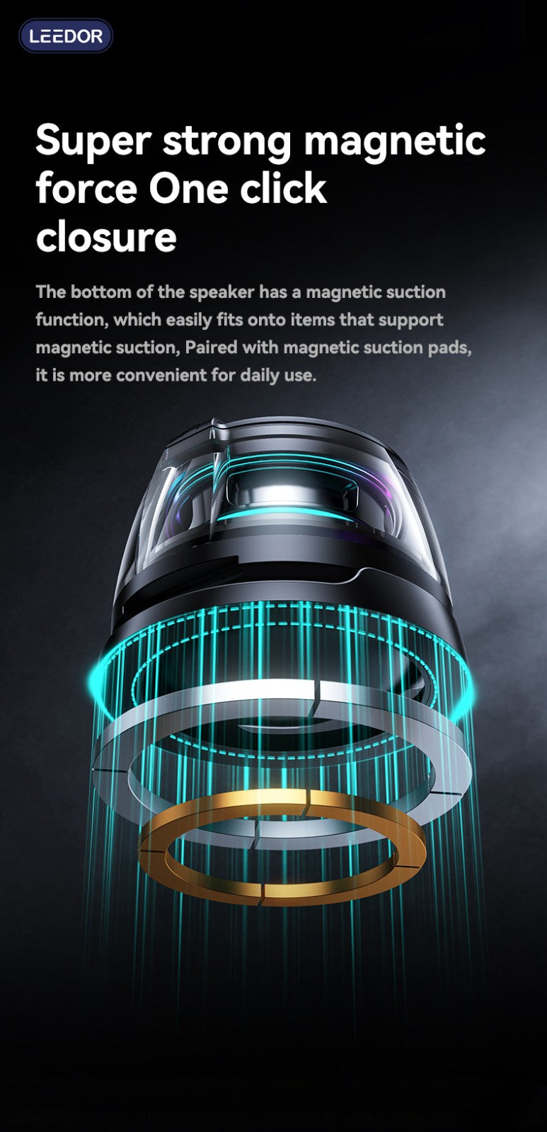 LEEDOR Magnetic Mobile Phone Stand Mini Speaker - 5W / Bluetooth / Black
