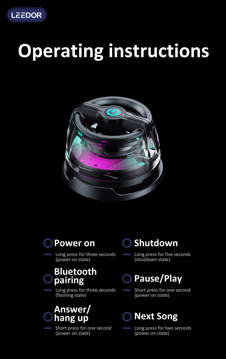 LEEDOR Magnetic Mobile Phone Stand Mini Speaker - 5W / Bluetooth / Black