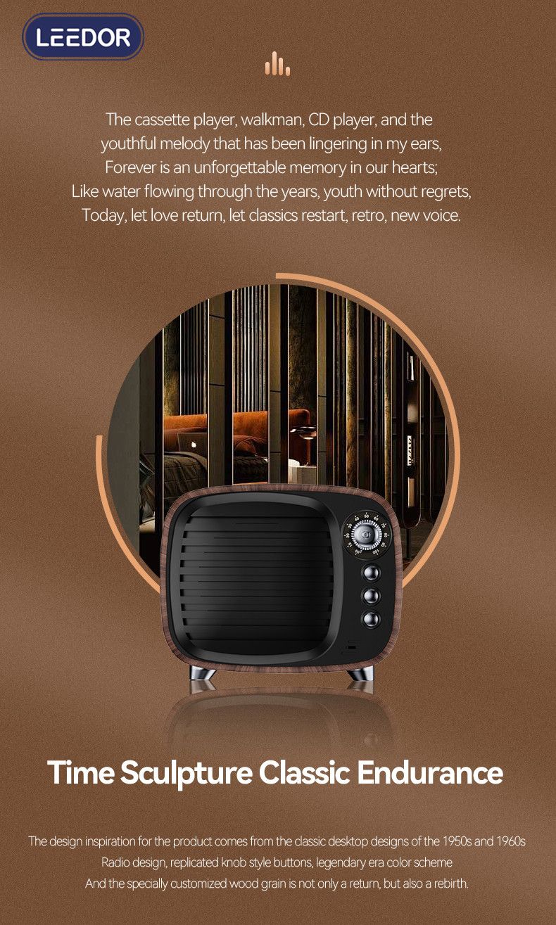 LEEDOR Mini Wood Wireless Speaker - 5W / Bluetooth / Black / Brown