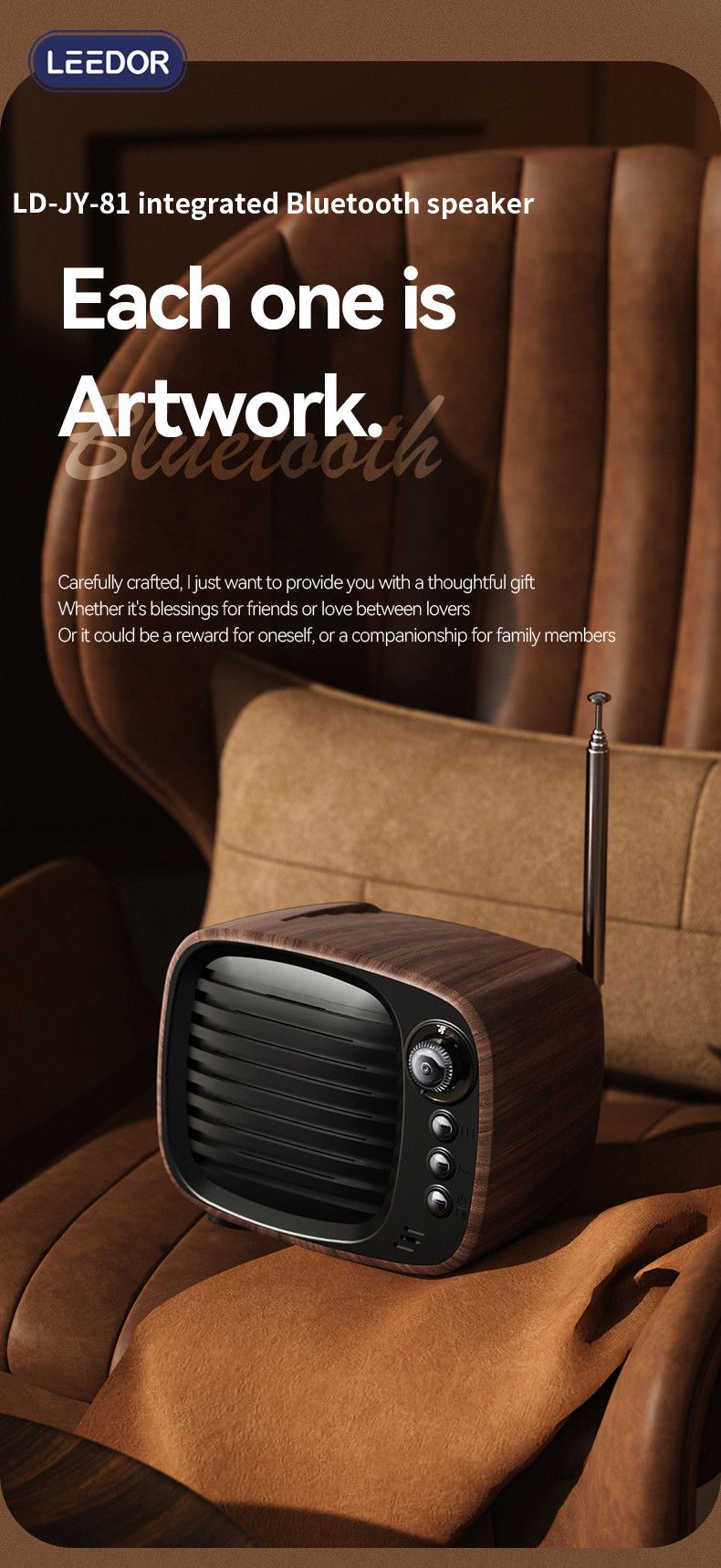 LEEDOR Mini Wood Wireless Speaker - 5W / Bluetooth / Black / Brown