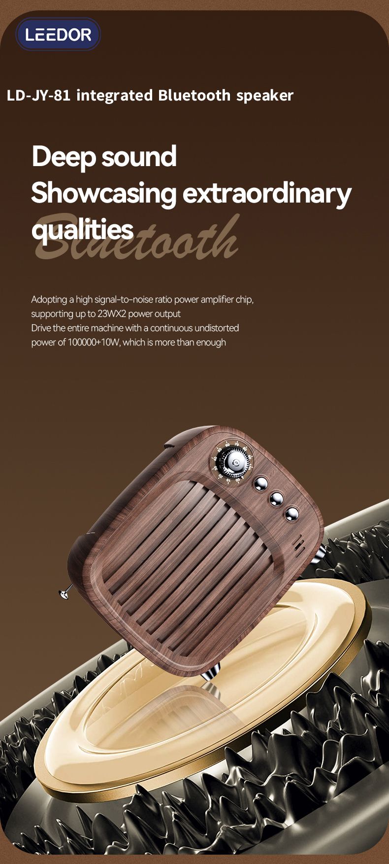 LEEDOR Mini Wood Wireless Speaker - 5W / Bluetooth / Black / Brown
