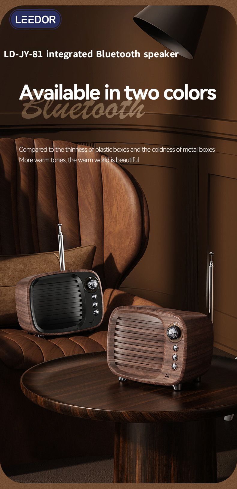 LEEDOR Mini Wood Wireless Speaker - 5W / Bluetooth / Black / Brown
