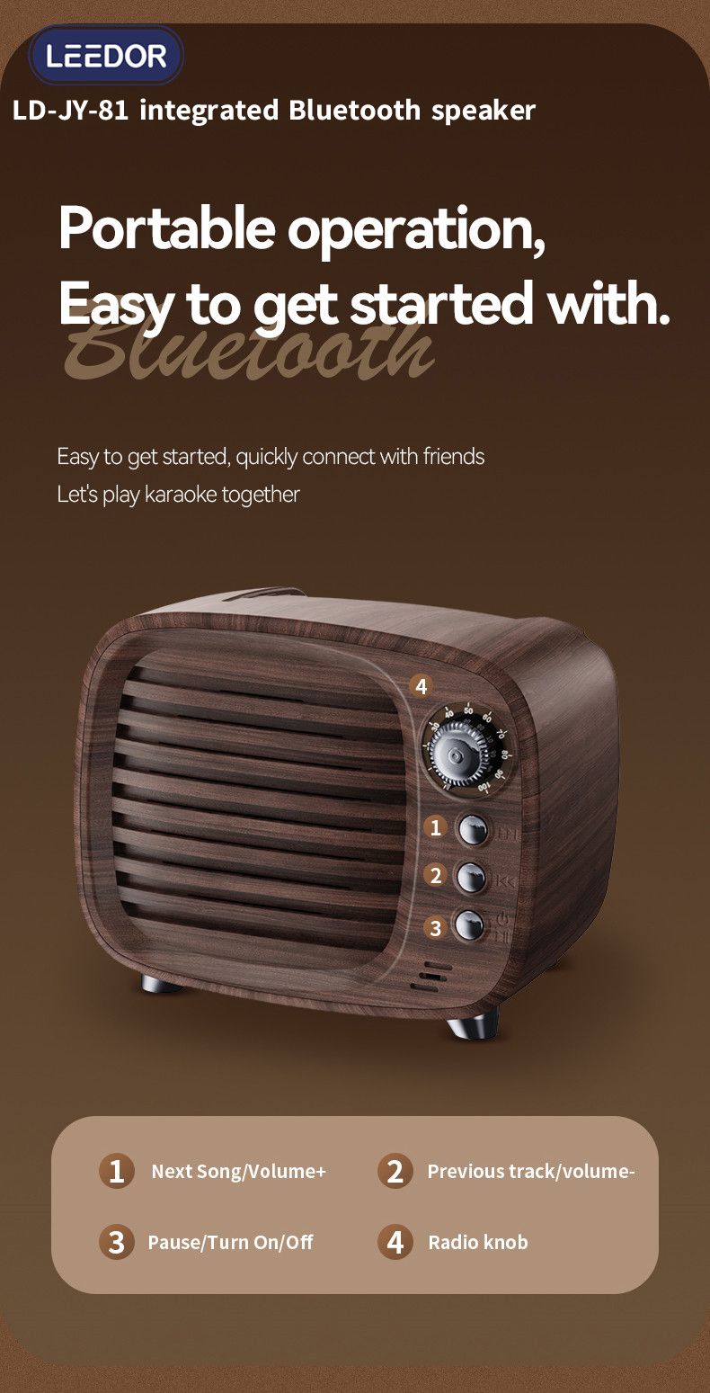 LEEDOR Mini Wood Wireless Speaker - 5W / Bluetooth / Black / Brown