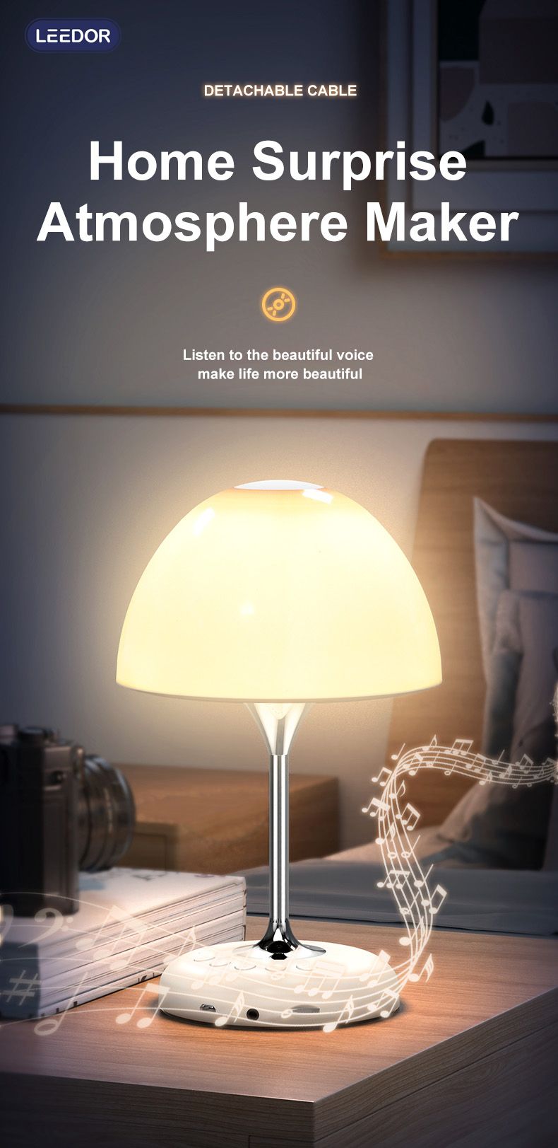 LEEDOR FM Remote Control Desk Lamp Wireless Speaker - 5W / Bluetooth / White