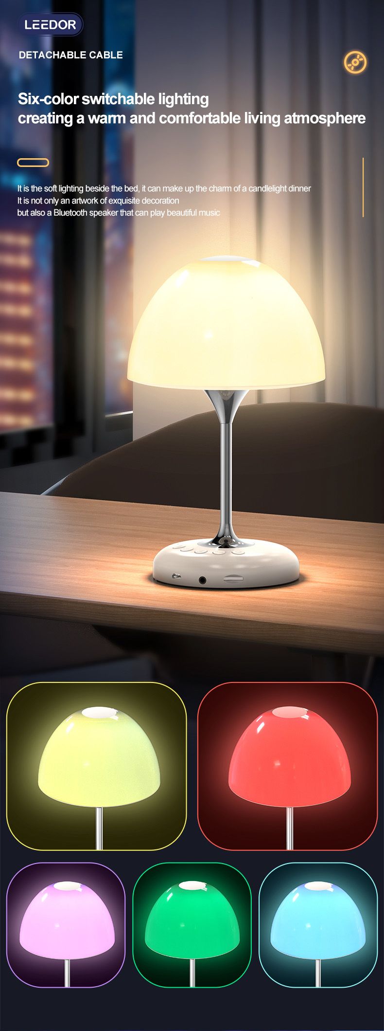 LEEDOR FM Remote Control Desk Lamp Wireless Speaker - 5W / Bluetooth / White