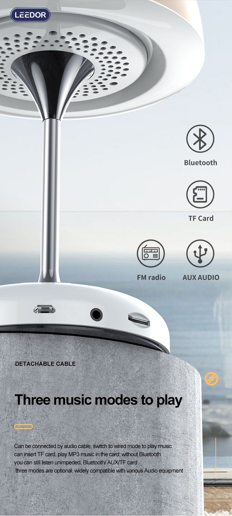 LEEDOR FM Remote Control Desk Lamp Wireless Speaker - 5W / Bluetooth / White