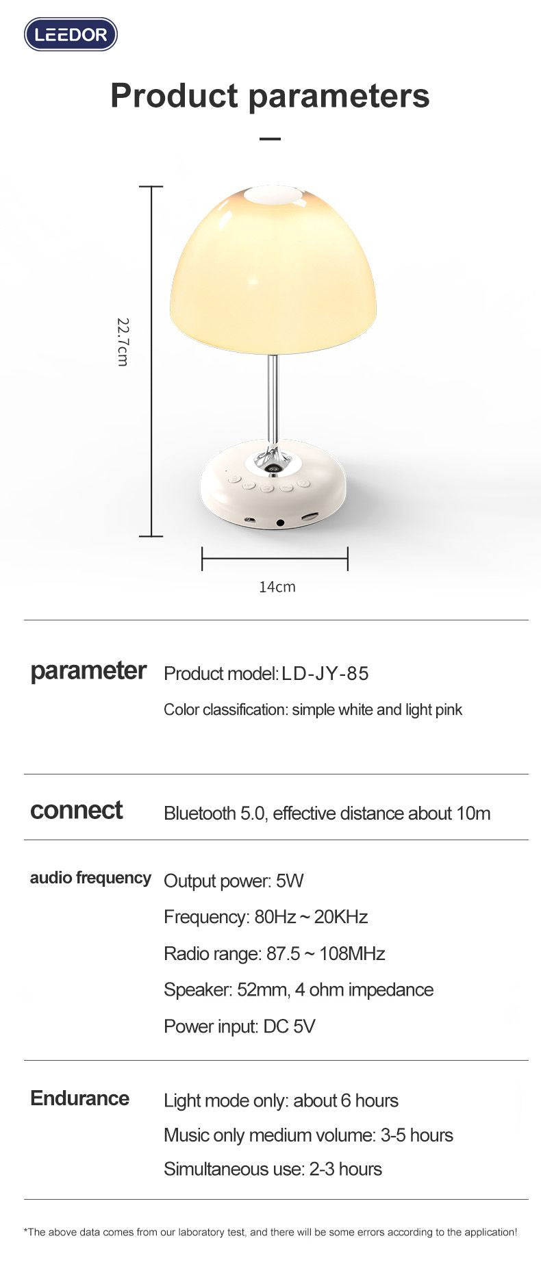 LEEDOR FM Remote Control Desk Lamp Wireless Speaker - 5W / Bluetooth / White