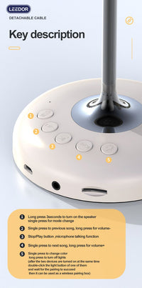 LEEDOR FM Remote Control Desk Lamp Wireless Speaker - 5W / Bluetooth / White