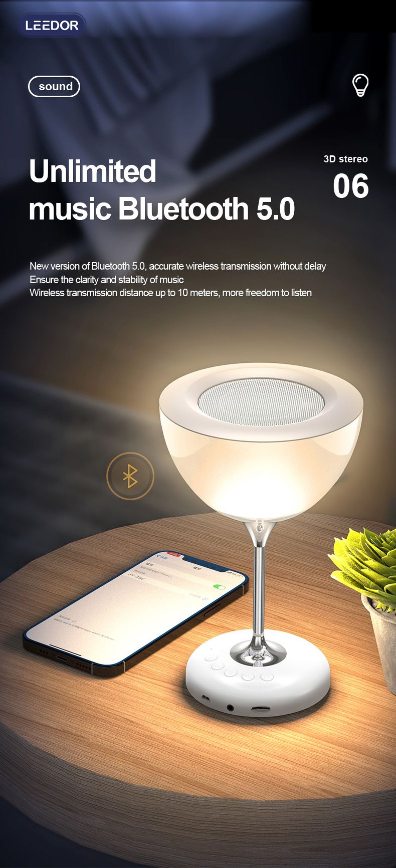 LEEDOR Desk Lamp Subwoofer Wireless Speaker - 5W / Bluetooth / White