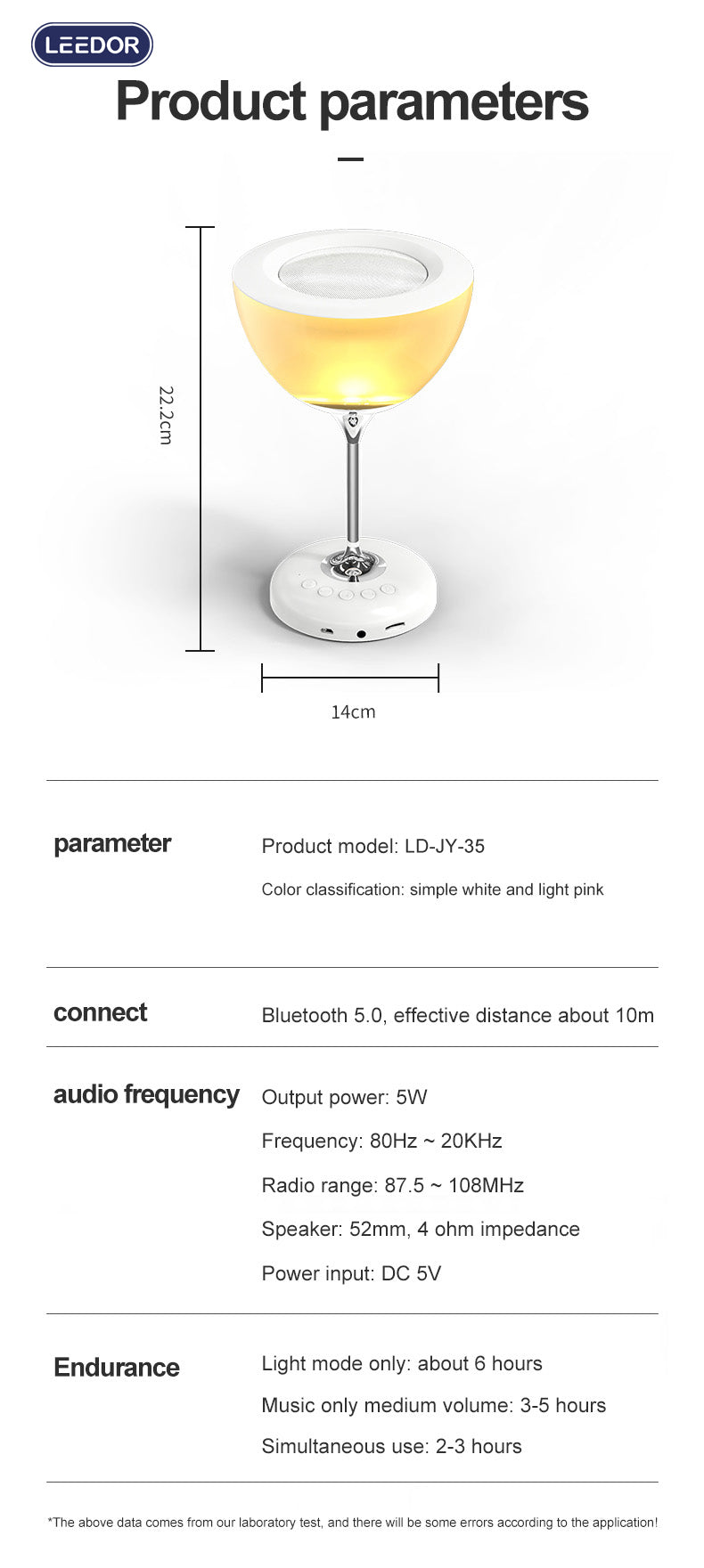LEEDOR Desk Lamp Subwoofer Wireless Speaker - 5W / Bluetooth / White