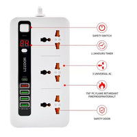 LEEDOR LD-401PD Extension Sockets - 3 Way / 2 Meters / 4x USB Ports / 1 x USB Type-C / Black